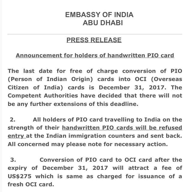 abudhabi-indian-embassy-warning-to-holders-of-hand-written-pio-card-ePathram